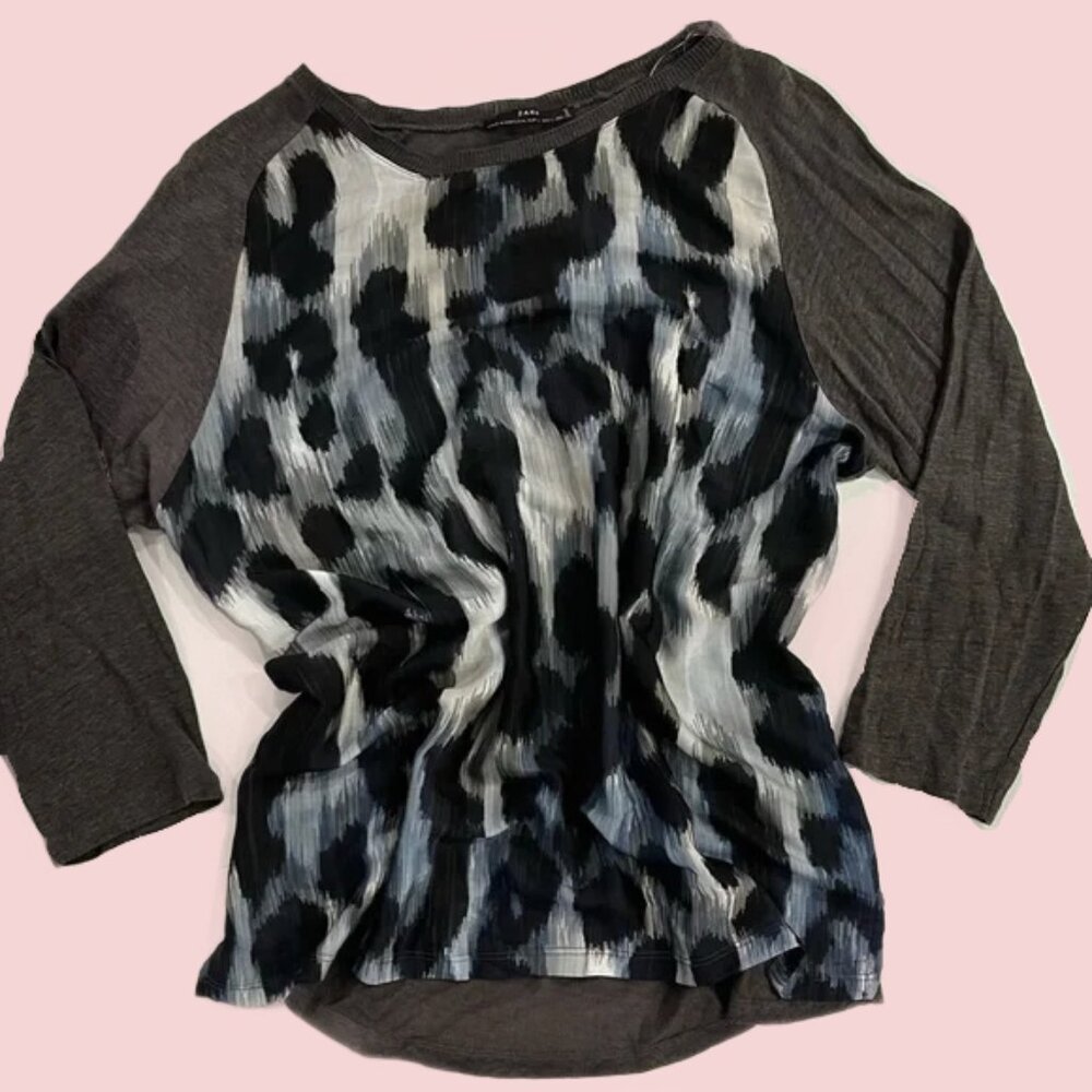 Women's Top "Zara" Black and Gray Long Sleeve Size Large